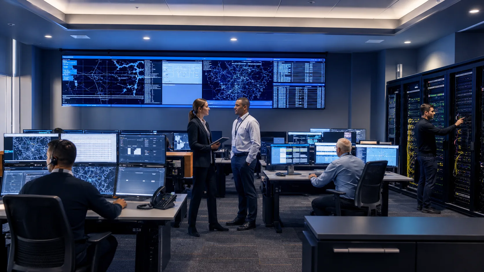 Infrastructure team inside a refurbished airline operations centre