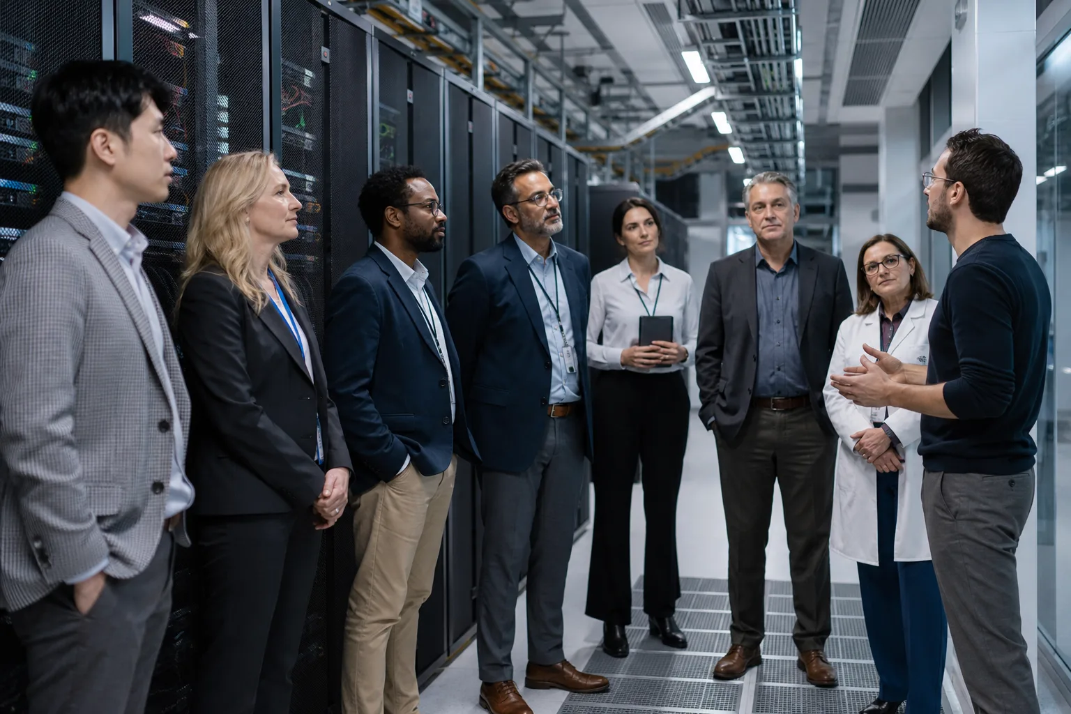 Enterprise and public-sector leaders touring a modern data center
